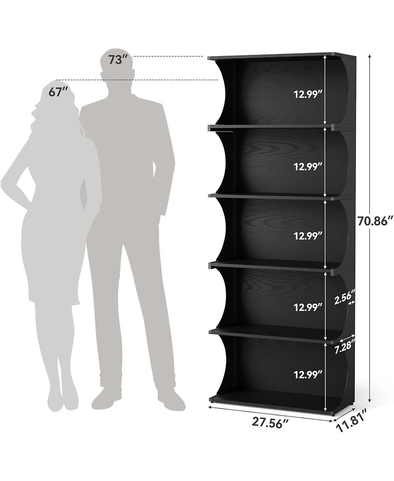 Tribesigns 5-Tier Bookcase, 70.8" Tall Open Shelf with Curved-Edge Design, Modern Display & Storage Shelf