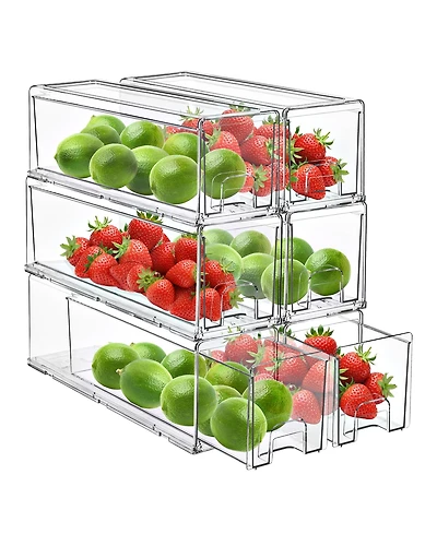 Sorbus 6 Pack Small Clear Stackable Pull Out Refrigerator Organizer Bins - for Kitchen, Refrigerator, Freezer, Organization and Storage