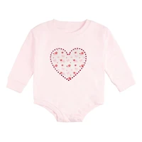 Sweet Wink Baby Girls Dainty Rose Pearl Heart Patch Long Sleeve Romper
