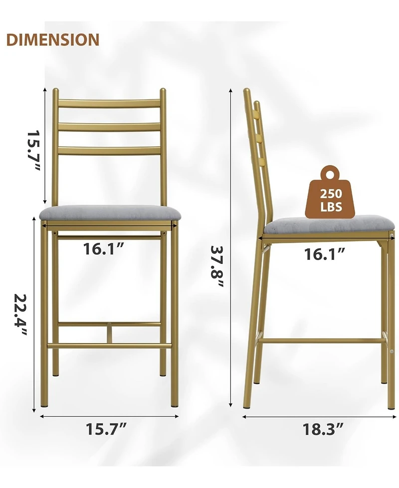 Gaomon Set of 4 Upholstered Counter-Height Bar Stools with Backrest, Thick Cushion & Footrest, 26" Height, Gold Finish