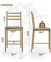 Gaomon Set of 4 Upholstered Counter-Height Bar Stools with Backrest, Thick Cushion & Footrest, 26" Height, Gold Finish