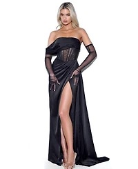 Miss Circle Women's Rebeca Satin High Slit Corset Gown
