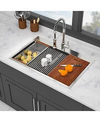 flynama 36x22x10inch Topmount Double Bowl Kitchen Sink 16 Gauge Stainless Steel 50 and 50 Split Brushed Nickel