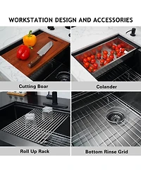 flynama 36x22x10inch Gunmetal Black Farmhouse Kitchen Sink Apron Front Workstation Stainless Steel