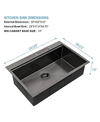 flynama 30inch Drop In Black Workstation Kitchen Sink 16 Gauge Stainless Steel with Full Accessories