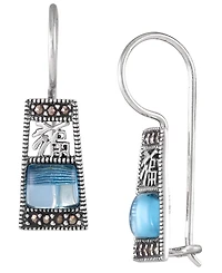 Macy's Marcasite Blue Glass Drop Earrings in Sterling Silver