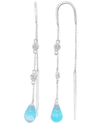 Macy's Sky Blue Topaz & White Sapphire French Euro Wire Dangling Earrings