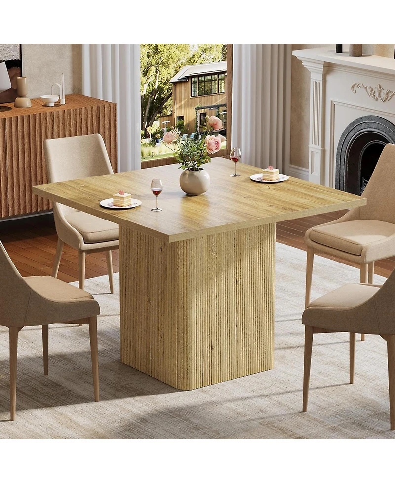 Tribesigns 39-Inch Square Dining Table for 4, Small Fluted Kitchen Table with Pedestal Base, Farmhouse Style, Natural