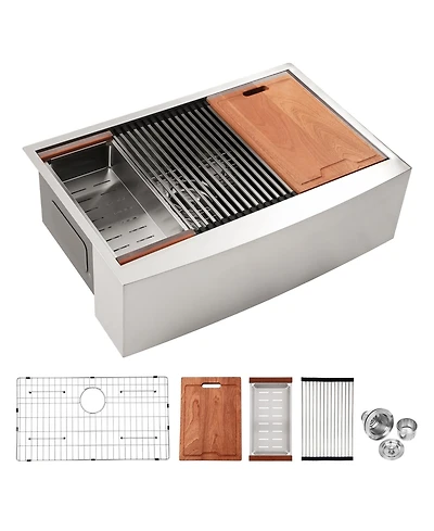 huluwat 33x22x10inch Stainless Steel Farmhouse Kitchen Sink Apron Front Workstation 16 Gauge