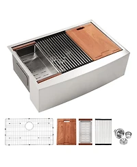 huluwat 33x22x10inch Stainless Steel Farmhouse Kitchen Sink Apron Front Workstation 16 Gauge