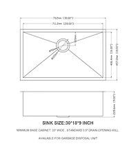 huluwat 30x18x9inch 16 Gauge 304 Stainless Steel Undermount Single Bowl Kitchen Sink with Drain Assembly No Additional Accessories