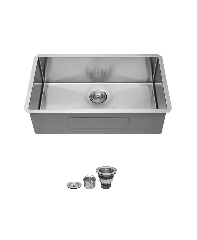 huluwat 30x18x9inch 16 Gauge 304 Stainless Steel Undermount Single Bowl Kitchen Sink with Drain Assembly No Additional Accessories