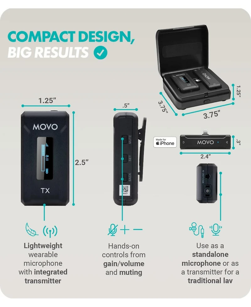 Movo Wmx-2-l Wireless Microphone for iPhone with Charging Case (Lightning)