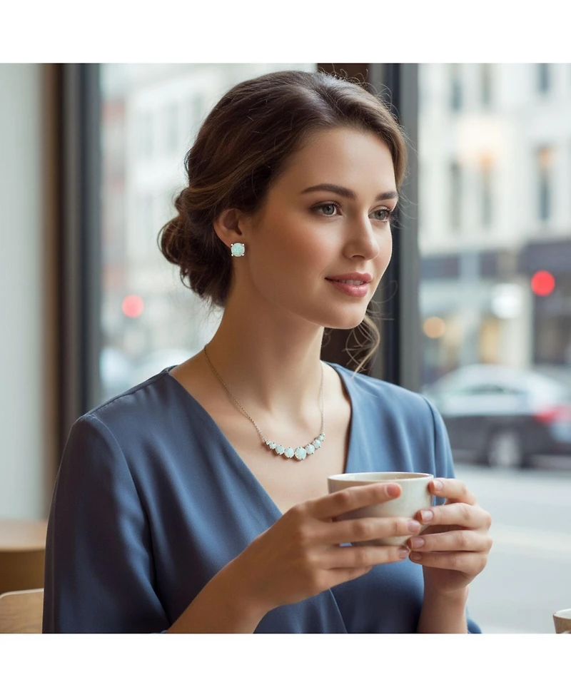 Bling Jewelry White Created Opal Statement Necklace and Solitaire Stud Earrings Jewelry Set Sterling Silver