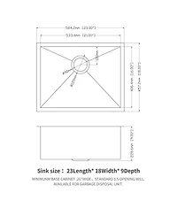 flynama 23x18x9inch Undermount Kitchen Sink Single Bowl Stainless Steel 16 Gauge Deep Basin