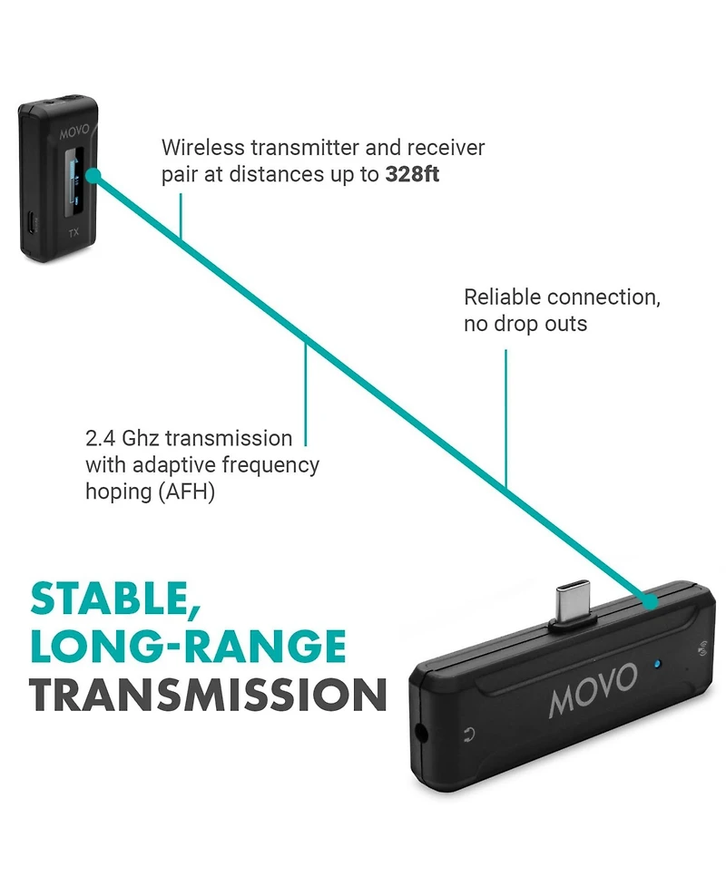Movo Wmx-2-c-duo Dual Wireless Lavalier Microphone System with Charging Case for iPhone 15 and up