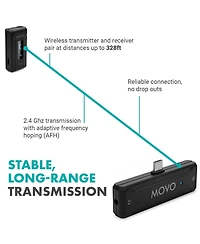 Movo Wmx-2-c-duo Dual Wireless Lavalier Microphone System with Charging Case for iPhone 15 and up