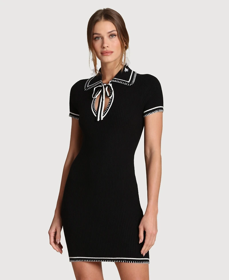 Avec Les Filles Women's Blanket Stitch Spread Collar Mini Dress