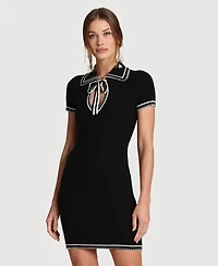 Avec Les Filles Women's Blanket Stitch Spread Collar Mini Dress