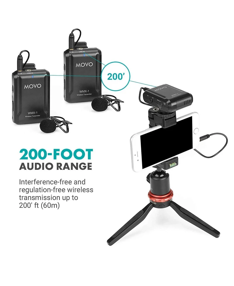 Movo Wmx-1-duo 2.4GHz Dual Wireless Lavalier Microphone System Compatible with Cameras and Smartphones