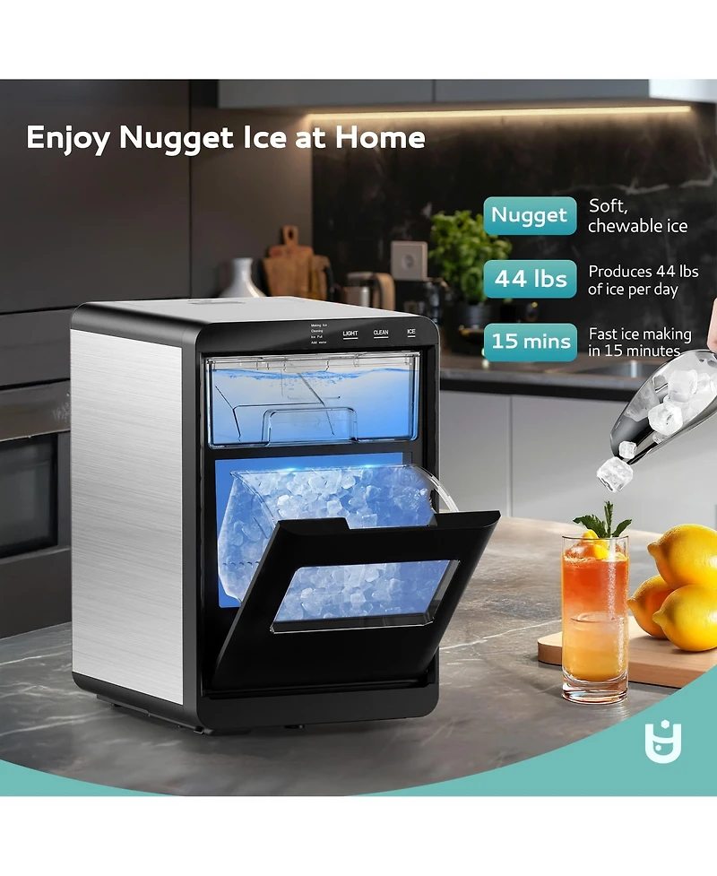 Euhomy 45-lb Per Day Nugget Ice Countertop Portable Ice Maker with 2lb Capacity and Auto-Cleaning