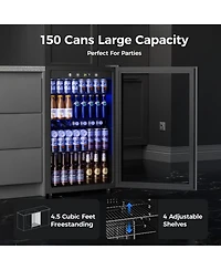 Euhomy 20-in 150-Can Capacity Sliver Freestanding Beverage Refrigerator with Reversible Door and Adjustable Shelves