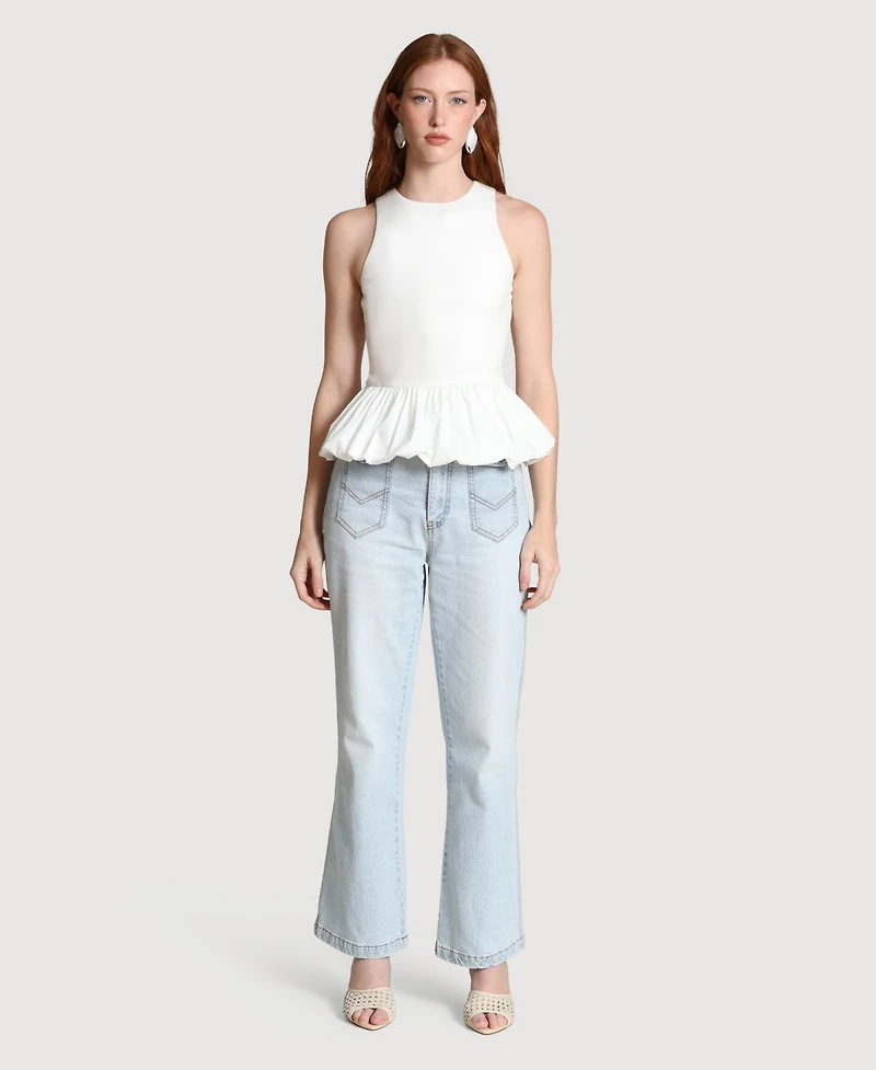 Avec Les Filles Women's Peplum Crewneck Tank Top