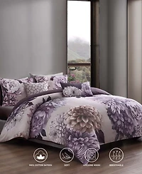 Bebejan Dahlia Bedding 100% Cotton Sateen 5 Piece Queen Size Reversible Comforter Set