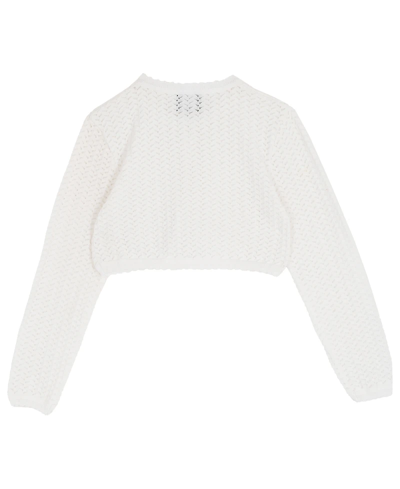 Rare Editions Girls' 7-16 Crochet Knit Long-Sleeve Cardigan