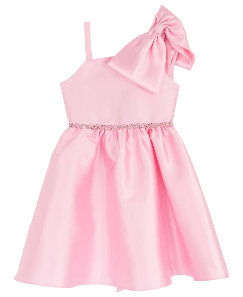 Rare Editions Girls' 7-16 Mikado Asymmetrical Bow Shoulder Dress