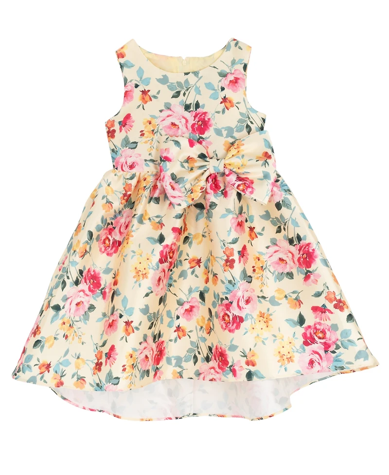 Rare Editions Girls' 2T-6X Floral Mikado Bow Hi-Lo Dress
