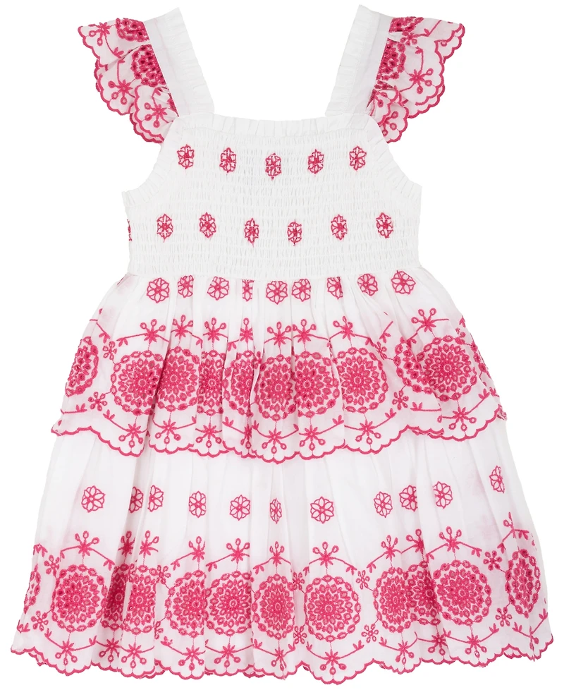 Rare Editions Girls' 2T-6X Cotton Eyelet Flutter-Sleeve Dress