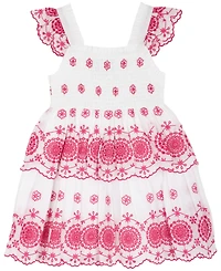 Rare Editions Girls' 2T-6X Cotton Eyelet Flutter-Sleeve Dress
