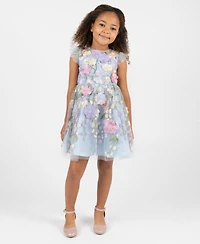 Rare Editions Girls' 2T-6X Floral Embroidered Mesh Illusion Dress