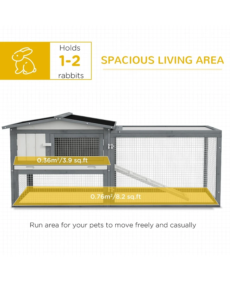 Pawhut Wooden Small Animal House Rabbit Hutch Bunny Cage w/ Backyard Run Ramp