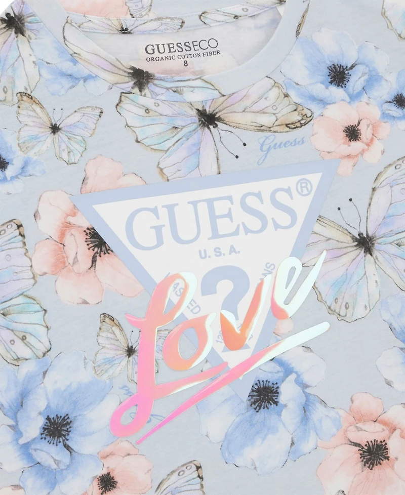 Guess Girls' 7-16 Printed Round Neck T-Shirt