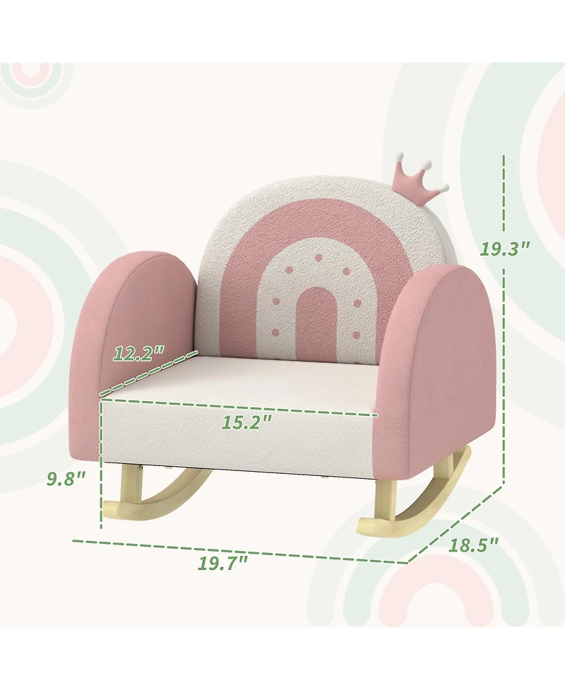 Jujabu Kids Rocking Chair Princess Crown Toddler Chair Armchair Rocker with Rainbow Backrest for Bedroom Playroom Pink