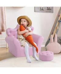 Jujabu Kids Sofa Set Upholstered Children Sofa with Footstool Princess Sofa with Diamond Decorations for Toddlers Girls Pink