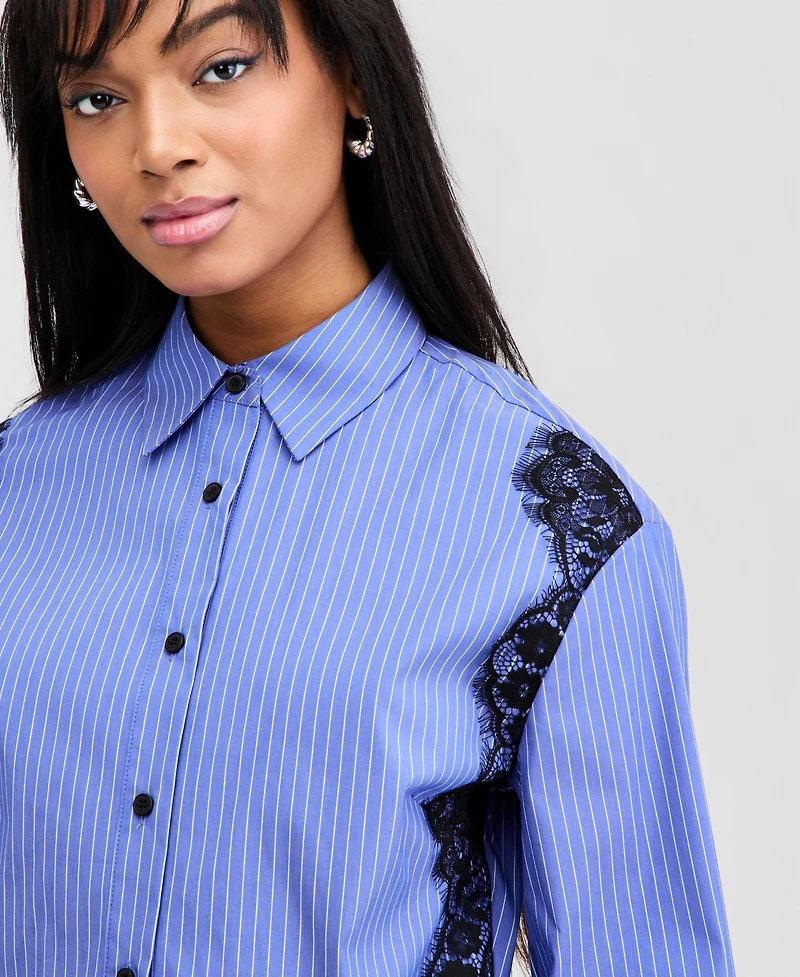 Bar Iii Women's Lace-Trim Cropped Shirt, Macy's Exclusive