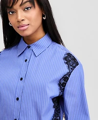 Bar Iii Women's Lace-Trim Cropped Shirt, Macy's Exclusive