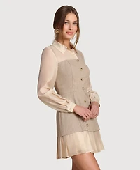 Avec Les Filles Women's Twofer Collared Neck Short Dress