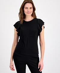 Anne Klein Petite Round Neck Ruffle-Sleeve Top