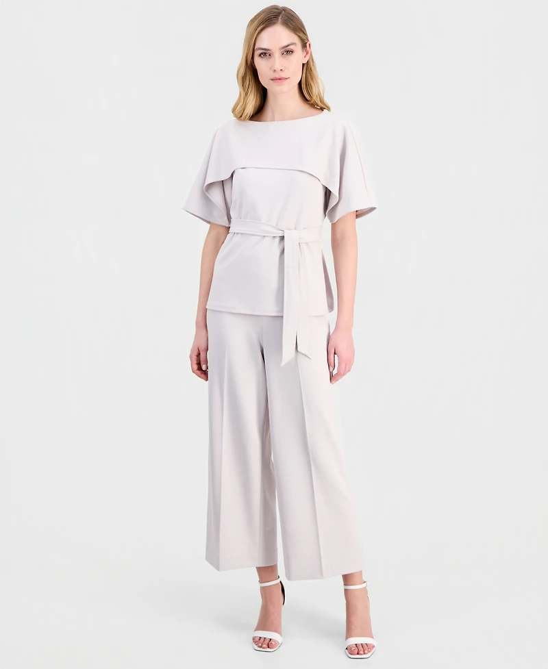 Anne Klein Women's Layered Belted Short-Sleeve Top