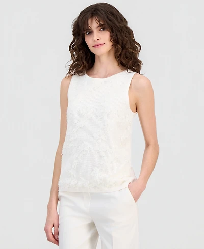 Anne Klein Women's Floral-Applique Sleeveless Tank Sweater