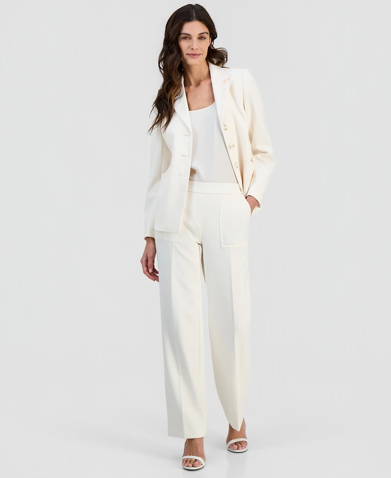 Anne Klein Women's Structured Stretch Pull-On Mid-Rise Wide-Pants, Regular & Petite