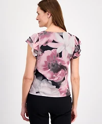 Anne Klein Women's Floral Ruffled-Sleeve Top