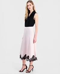 Anne Klein Women's Lace-Trim Midi Satin Skirt