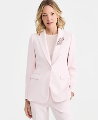 Anne Klein Women's Rhinestone-Brooch One-Button Blazer