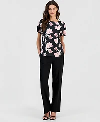 Anne Klein Women's Printed Boat-Neck Short-Sleeve Top