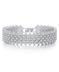 Sterling Silver 14K Gold Plated Clear Cubic Zirconia 4-Row Tennis Bracelet